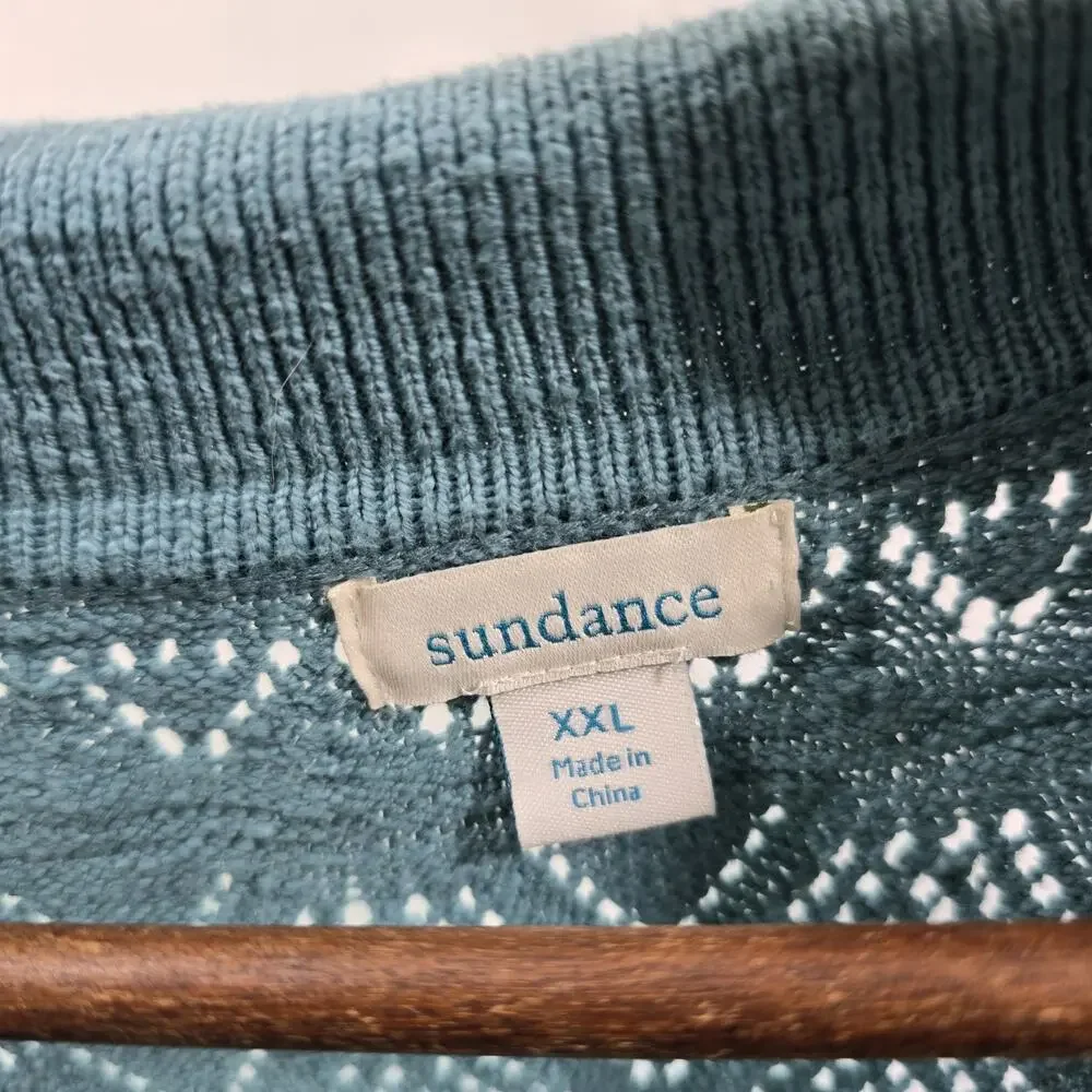 Sundance Sweater XXL 2XL Turquoise Polo V Neck Roslyn Pointelle
